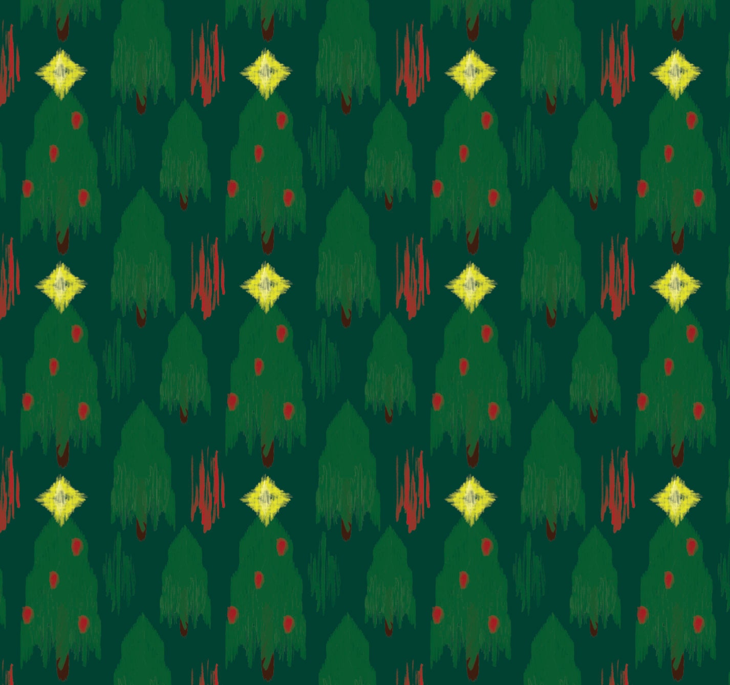 Ikat Christmas Tree Forest Holiday Festive Green Wallpaper/ Removable/ Peel and Stick/Unpasted/Pre-Pasted Wallpaper WW2404