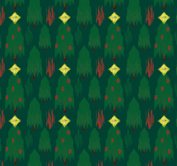 Ikat Christmas Tree Forest Holiday Festive Green Wallpaper/ Removable/ Peel and Stick/Unpasted/Pre-Pasted Wallpaper WW2404