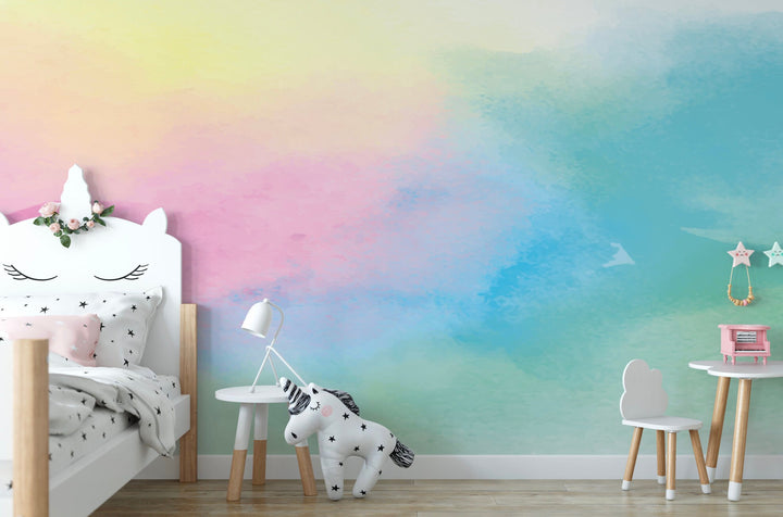 Rainbow Watercolor Wallpaper/ Rainbow Ombre Watercolor Wallpaper/ Removable Wallpaper/ Peel and Stick/ Unpasted/ Pre-Pasted Wallpaper WW2051