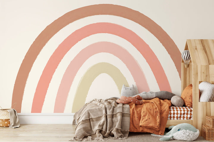 Boho Pink Watercolor Rainbow Mural Wallpaper/ Removable Wallpaper/ Peel and Stick Wallpaper/ Unpasted/ Pre-Pasted Wallpaper WW2155