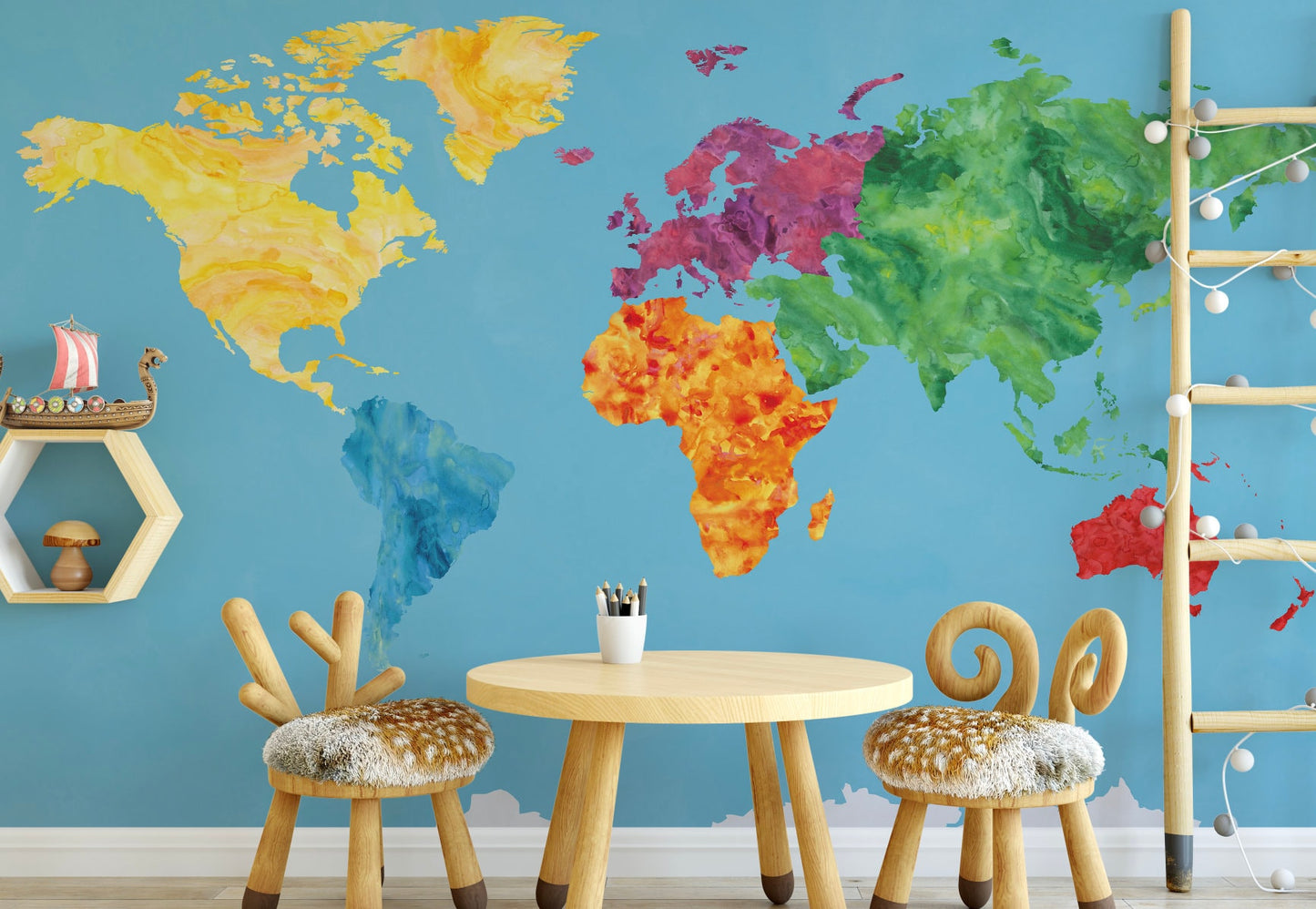 Rainbow Map Wallpaper Mural/ Rainbow Watercolor Map Wallpaper/ Removable/ Peel and Stick/ Unpasted/ Pre-Pasted Wallpaper WW1850