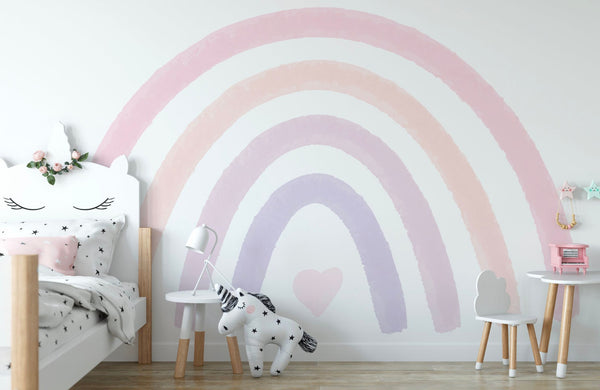 Rainbow Wallpaper/ Blushing Pink Watercolor Rainbow Wallpaper/ Removable Wallpaper/ Peel and Stick/ Unpasted/ Pre-Pasted Wallpaper WW2147