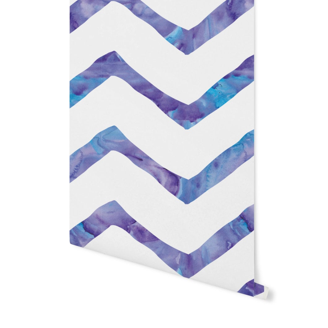 Peel and Stick Wallpaper Purple/ Purple & Blue Chevron Wallpaper/ Removable Wallpaper/ Unpasted Wallpaper/ Pre-Pasted Wallpaper WW1739