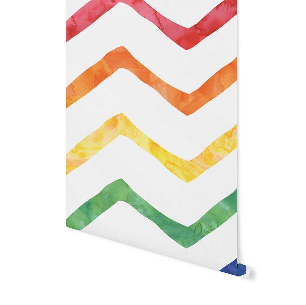 Peel and Stick Wallpaper Kids/ Watercolor Rainbow Chevron Wallpaper/ Removable Wallpaper/ Unpasted Wallpaper/ Pre-Pasted Wallpaper WW1740