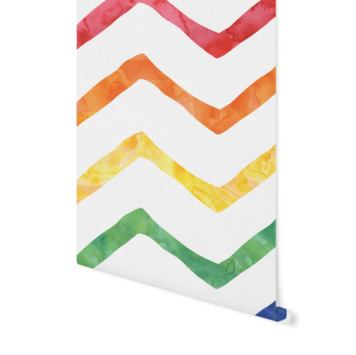 Peel and Stick Wallpaper Kids/ Watercolor Rainbow Chevron Wallpaper/ Removable Wallpaper/ Unpasted Wallpaper/ Pre-Pasted Wallpaper WW1740