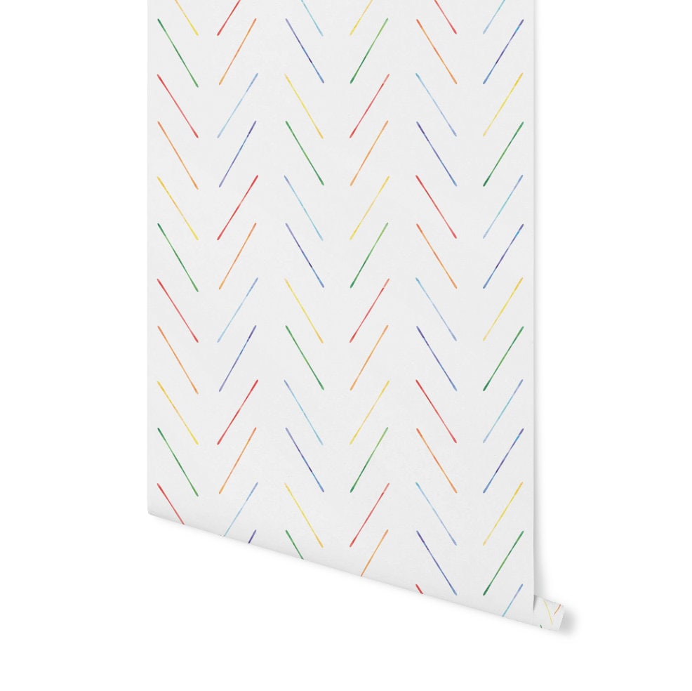 Peel and Stick Wallpaper Kids/ Rainbow Watercolor Herringbone Wallpaper/ Removable Wallpaper/ Unpasted Wallpaper/ Wallpaper WW2137