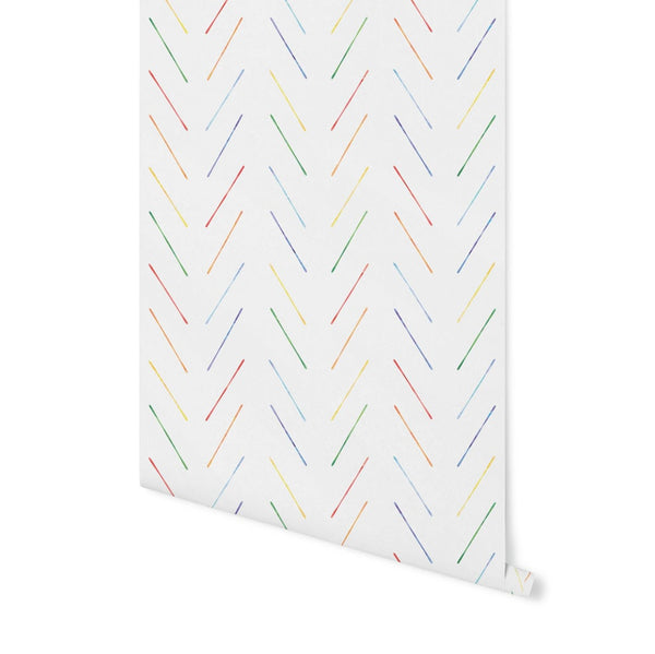 Peel and Stick Wallpaper Kids/ Rainbow Watercolor Herringbone Wallpaper/ Removable Wallpaper/ Unpasted Wallpaper/ Wallpaper WW2137