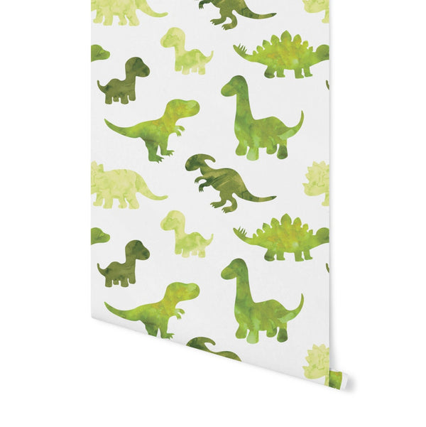 Peel and Stick Wallpaper Green/ Watercolor Green Dino Wallpaper/ Removable Wallpaper/ Unpasted Wallpaper/ Pre-Pasted Wallpaper WW2121