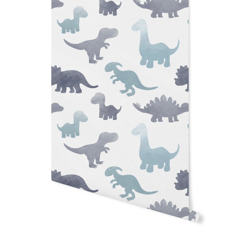 Peel and Stick Wallpaper Nursery/ Gray Watercolor Dino Wallpaper/ Removable Wallpaper/ Unpasted Wallpaper/ Pre-Pasted Wallpaper WW1810