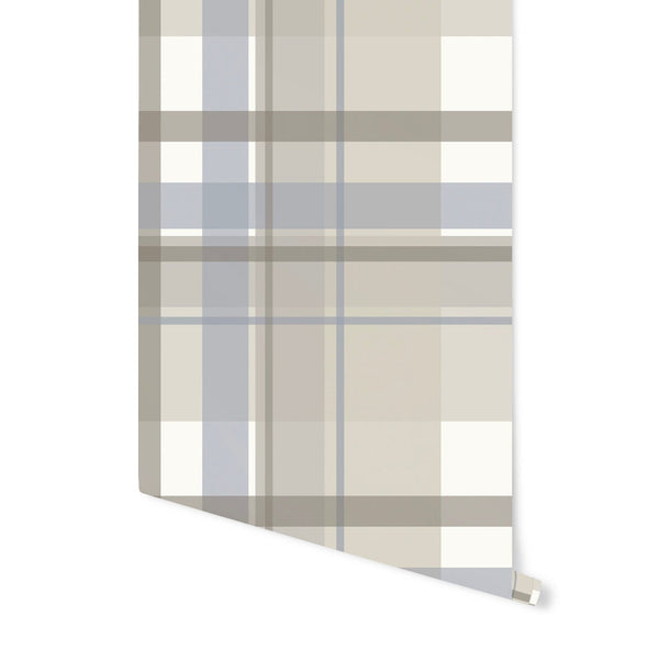 Wallpaper Plaid Brown and Blue/ Cowboy Denim Blue Plaid Wallpaper/ Removable/ Peel and Stick/ Unpasted/ Pre-Pasted Wallpaper WW2328