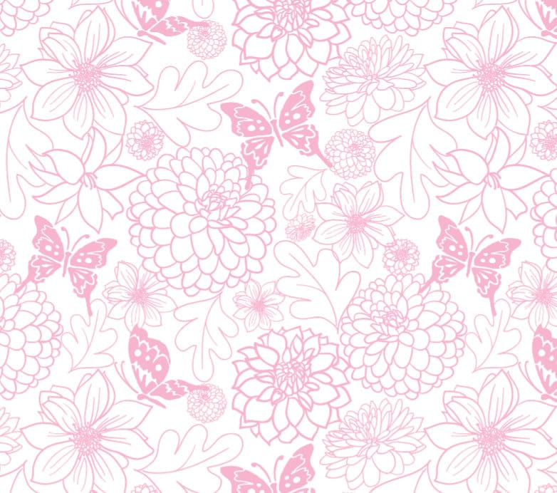 Peel and Stick Wallpaper Pink/ Pink Butterfly Dahlias Wallpaper/ Removable Wallpaper/ Unpasted Wallpaper/ Pre-Pasted Wallpaper WW1724