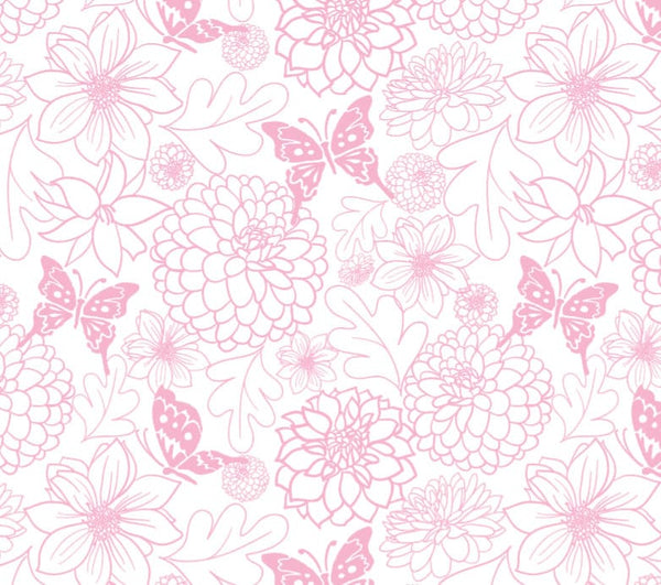 Peel and Stick Wallpaper Pink/ Pink Butterfly Dahlias Wallpaper/ Removable Wallpaper/ Unpasted Wallpaper/ Pre-Pasted Wallpaper WW1724