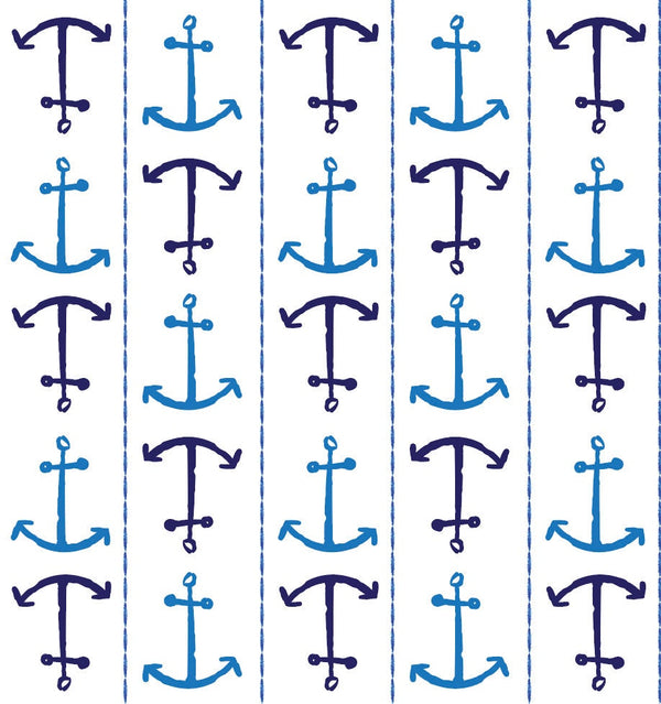 Nautical Anchor Stripes Blue Watercolor Wallpaper/ Removable/ Unpasted/ Pre-Pasted Wallpaper WW1955