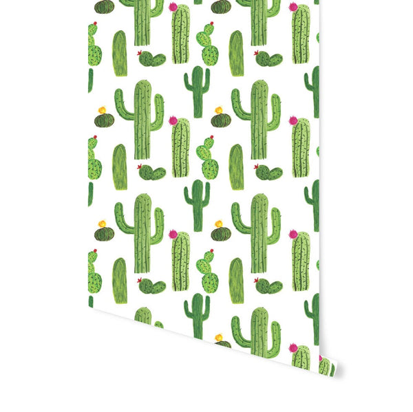 Peel and Stick Wallpaper Green/ Cactus Watercolor Wallpaper/ Removable Wallpaper/ Unpasted Wallpaper/ Pre-Pasted Wallpaper WW20105