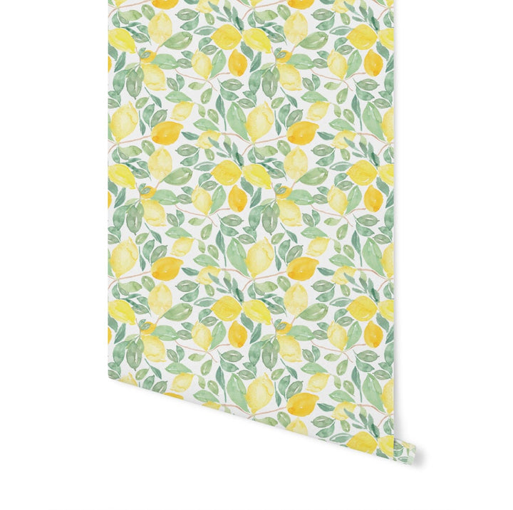 Watercolor Lemon Wallpaper // Removable Wallpaper// Peel and Stick Wallpaper// Unpasted Wallpaper // Pre-Pasted Wallpaper WW1919