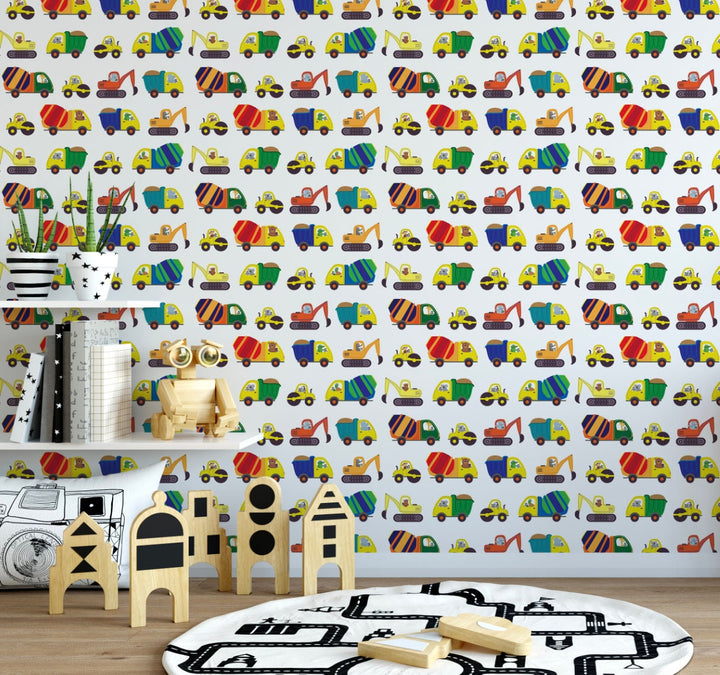 Wallpaper Kids Children Peel and Stick/ Construction Animals Wallpaper/ Removable Wallpaper/ Unpasted Wallpaper/ Pre-Pasted Wallpaper WW1831