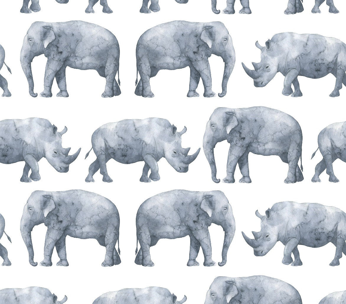 Gray Elephant and Rhino Watercolor Wallpaper/ Removable/ Peel and Stick/ Unpasted/ Pre-Pasted Wallpaper WW2273