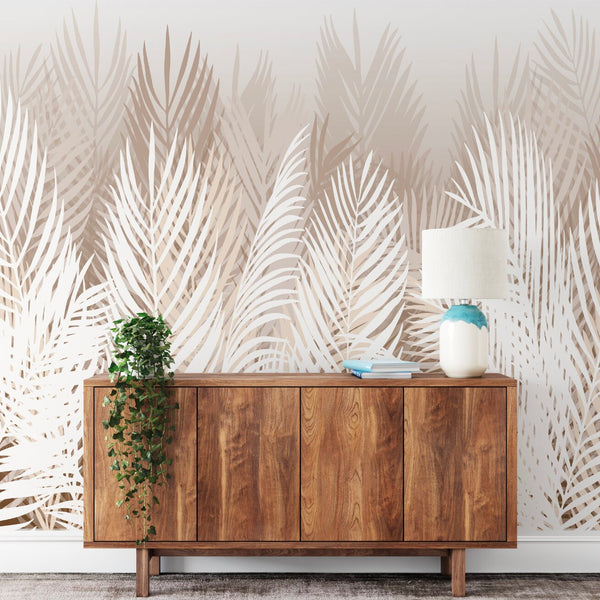 Cognac Palm Mural Tropical Coastal Palm Leaf Wallpaper Mural Removable/ Peel and Stick/ Unpasted/ Pre-Pasted Wallpaper WW2097