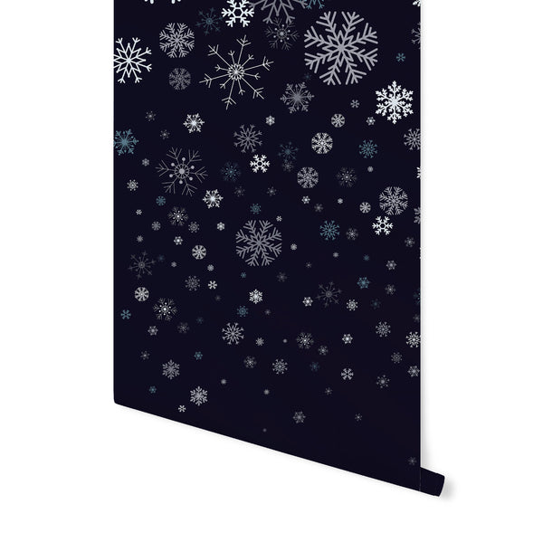 Navy Snowflakes Wallpaper // Removable Wallpaper // Peel and Stick Wallpaper // Unpasted Wallpaper // Pre-Pasted Wallpaper WW1735