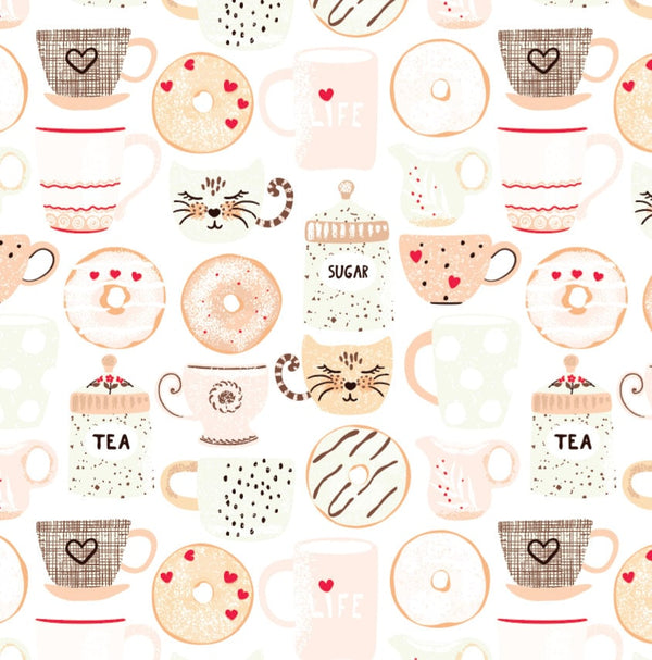 Whimsical Cup of Tea Wallpaper/ Removable Wallpaper/ Peel and Stick Wallpaper/ Unpasted Wallpaper/ Pre-Pasted Wallpaper WW2141