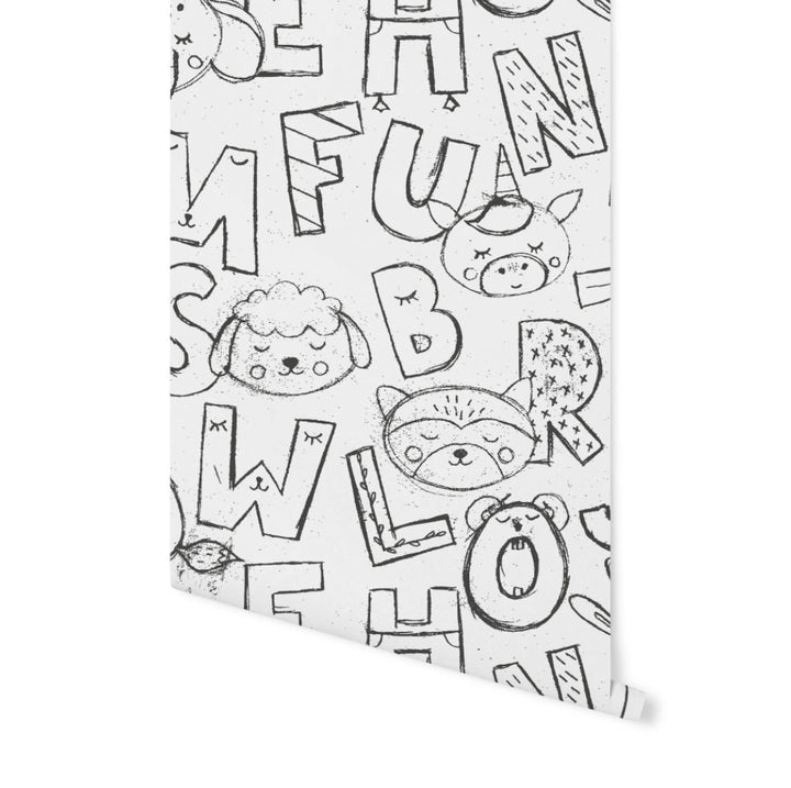 Alphabet Black and White Wallpaper/ Nursery Playroom kids Removable Wallpaper/ Peel and Stick/ Unpasted/ Pre-Pasted Wallpaper WW1859