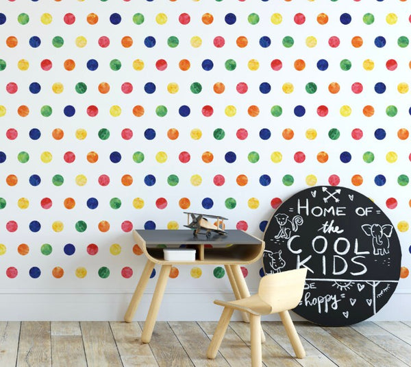 Peel and Stick Wallpaper Dots Rainbow/ Rainbow Watercolor Polka Dots Wallpaper/ Removable/ Peel and Stick/ Unpasted/ Pre-Pasted WW1814