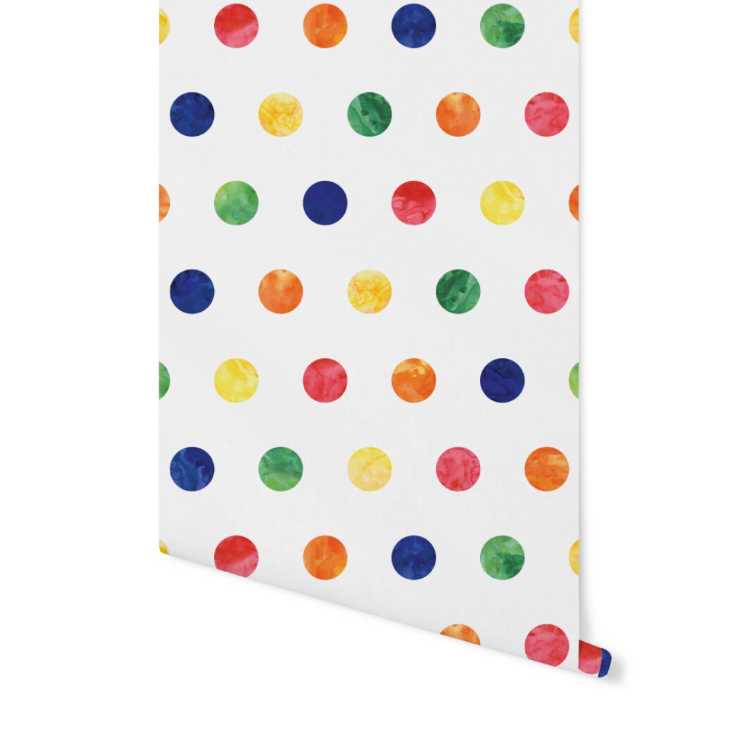 Peel and Stick Wallpaper Dots Rainbow/ Rainbow Watercolor Polka Dots Wallpaper/ Removable/ Peel and Stick/ Unpasted/ Pre-Pasted WW1814