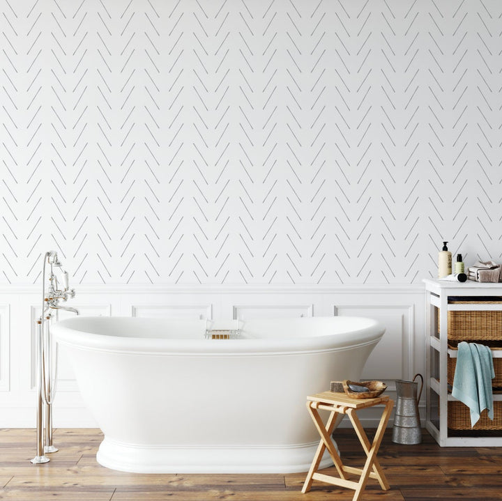 Peel and Stick Wallpaper Gray/ Gray Modern Hand Drawn Herringbone Wallpaper/ Removable Wallpaper/ Unpasted/ Pre-Pasted Wallpaper WW2126