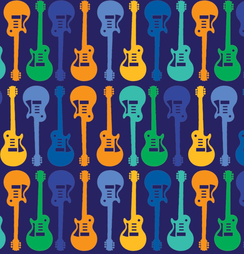 Blue Electric Guitar Wallpaper // Removable Wallpaper // Peel and Stick Wallpaper // Unpasted Wallpaper // Pre-Pasted Wallpaper WW1820