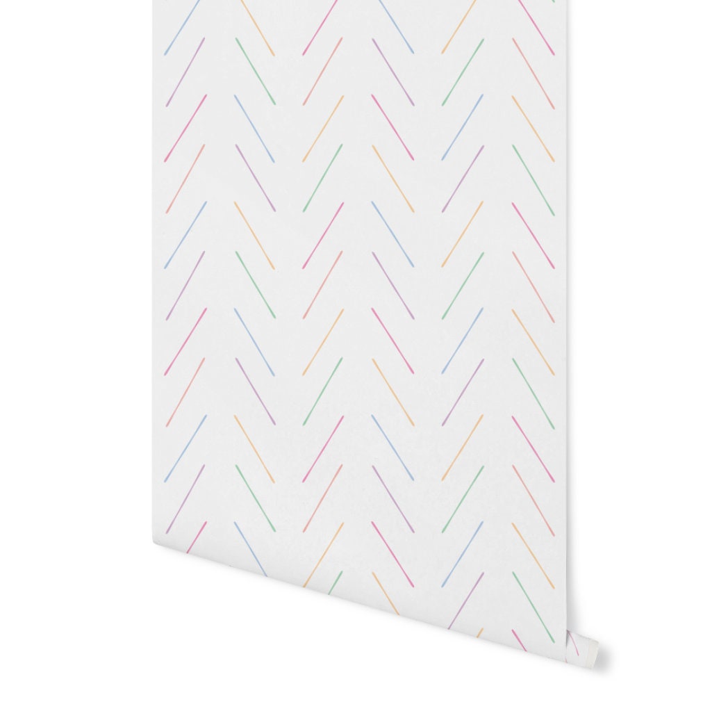 Peel and Stick Wallpaper Kids/ Modern Pastel Rainbow Herringbone Wallpaper/ Removable Wallpaper/ Unpasted Wallpaper/ Wallpaper WW2139