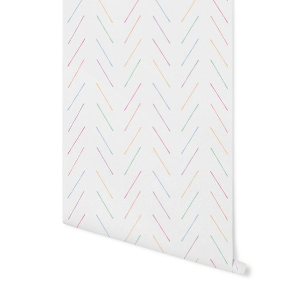 Peel and Stick Wallpaper Kids/ Modern Pastel Rainbow Herringbone Wallpaper/ Removable Wallpaper/ Unpasted Wallpaper/ Wallpaper WW2139