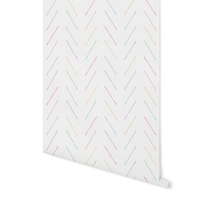 Peel and Stick Wallpaper Kids/ Modern Pastel Rainbow Herringbone Wallpaper/ Removable Wallpaper/ Unpasted Wallpaper/ Wallpaper WW2139