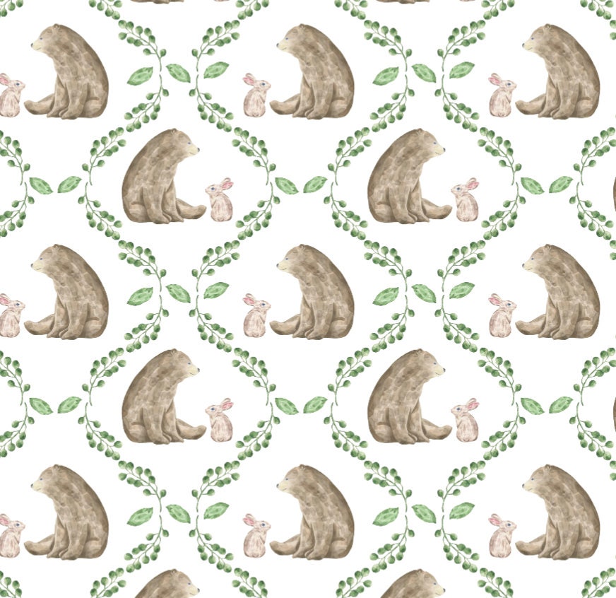 Nursery Wallpaper Woodland/ Bunny and Bear Wallpaper/ Removable/ Peel and Stick/ Unpasted/ Pre-Pasted Wallpaper WW1861