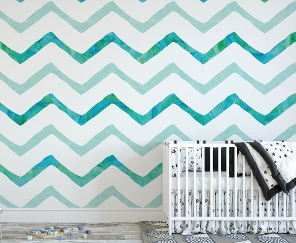 Peel and Stick Wallpaper Chevron/ Teal Chevron Wallpaper Mural/ Removable Wallpaper/ Unpasted Wallpaper/ Pre-Pasted Wallpaper WW1728