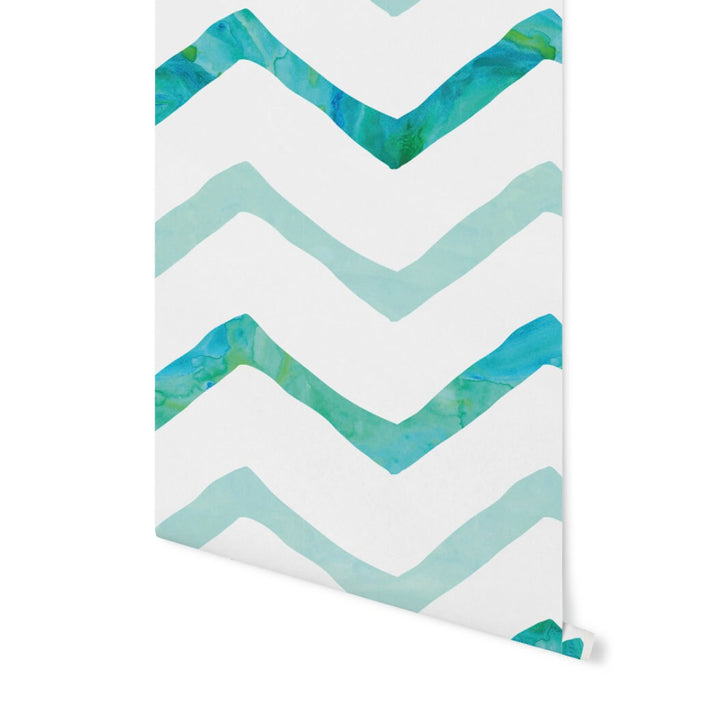 Peel and Stick Wallpaper Chevron/ Teal Chevron Wallpaper Mural/ Removable Wallpaper/ Unpasted Wallpaper/ Pre-Pasted Wallpaper WW1728