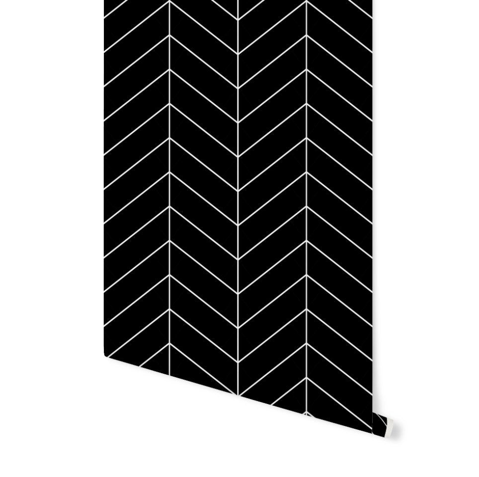 Peel and Stick Wallpaper Black and White/ Black Herringbone Chevron Wallpaper/ Removable Wallpaper/ Unpasted/ Pre-Pasted Wallpaper WW2269