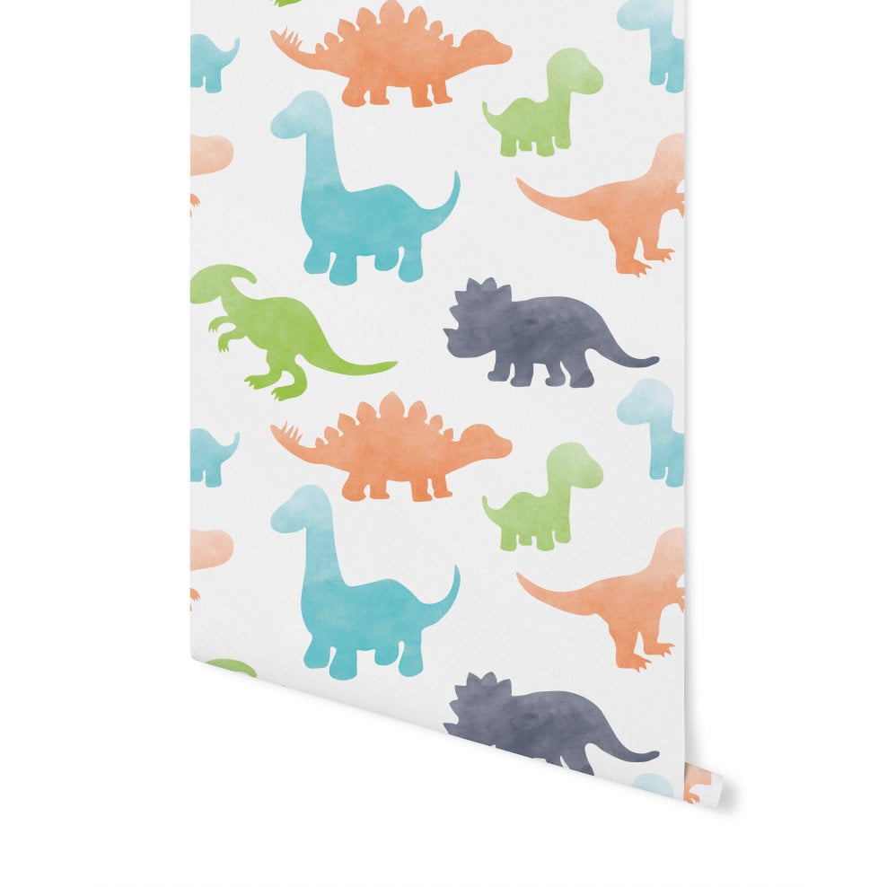 Peel and Stick Wallpaper Nursery/ Green and Gray Watercolor Dino Wallpaper/ Removable Wallpaper/ Unpasted Wallpaper/ Wallpaper WW2073