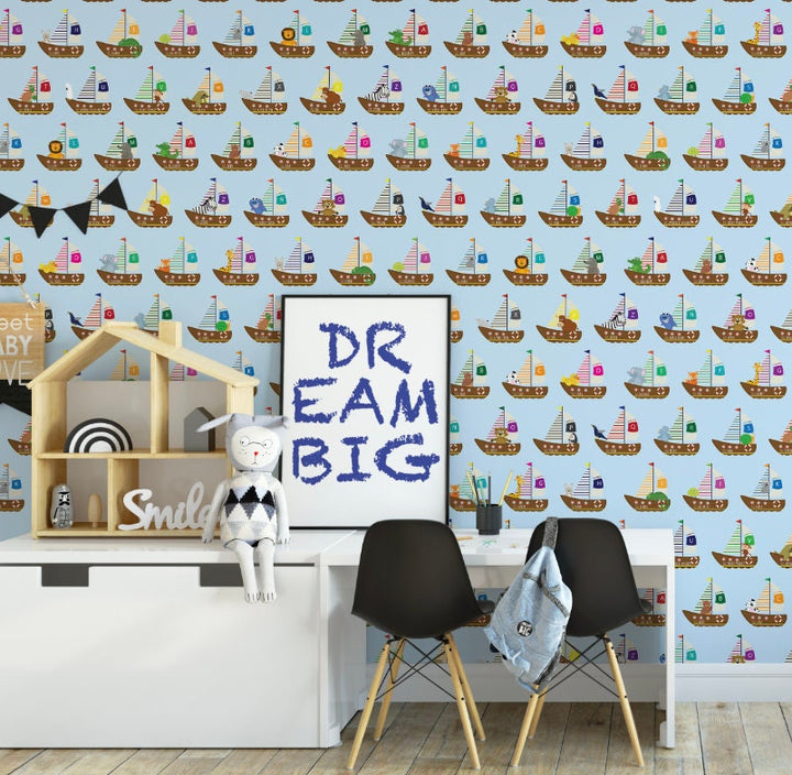 Childrens Nautical Nursery Wallpaper/ ABC Animal Boats Wallpaper/ Removable Wallpaper/ Unpasted Wallpaper/ Pre-Pasted Wallpaper WW1742