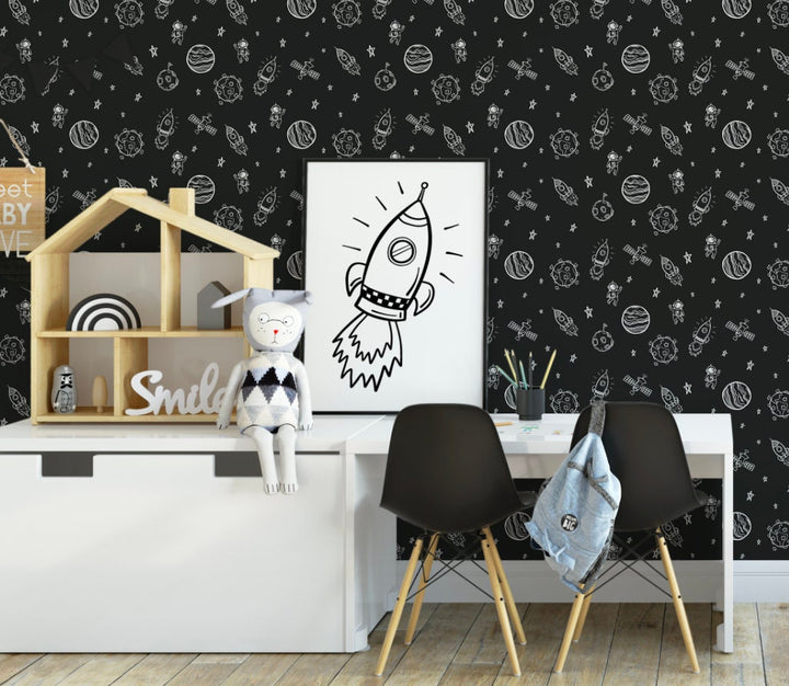 Peel and Stick Wallpaper Nursery/ Black Space Wallpaper/ Removable Wallpaper/ Unpasted Wallpaper/ Pre-Pasted Wallpaper WW1953