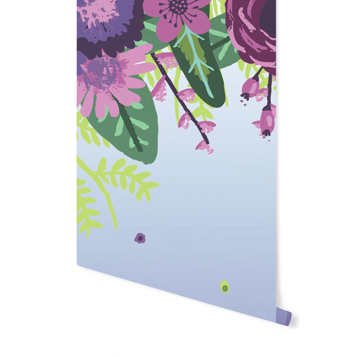 Purple Floral Wall Mural Peel and Stick / Whimsical Violet Floral Mural Wallpaper/ Removable/ Unpasted/ Pre-Pasted Wallpaper WW1743