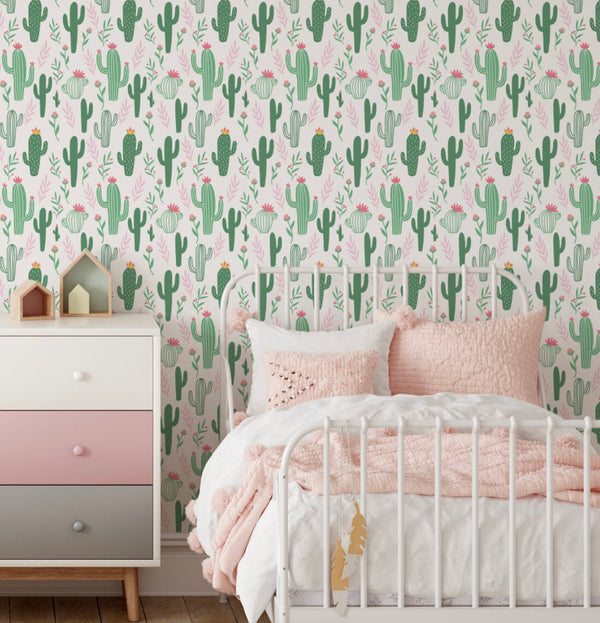 Peel and Stick Wallpaper Nursery/ Cute Cactus Wallpaper/ Removable Wallpaper/ Unpasted Wallpaper/ Pre-Pasted Wallpaper WW1853