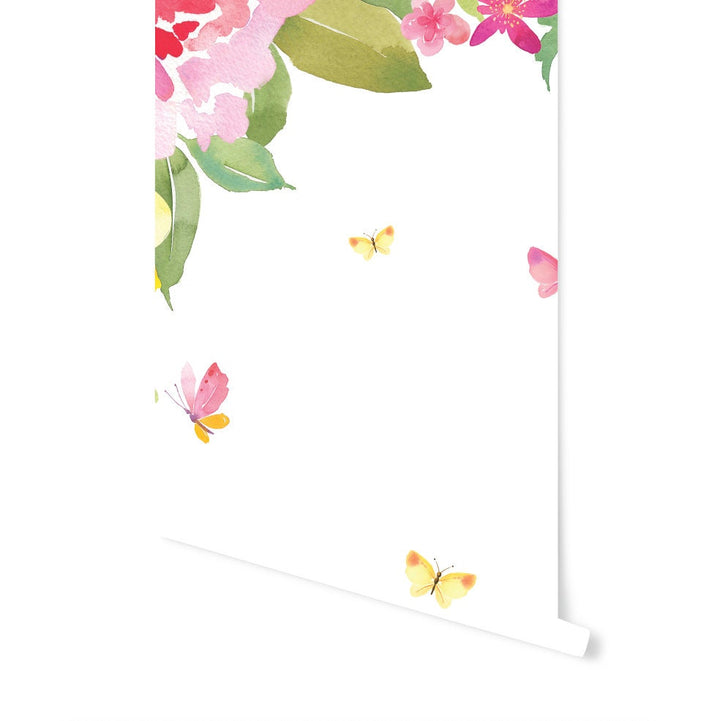 Peel and Stick Wallpaper Floral/ Butterfly Garden Wallpaper/ Removable Wallpaper/ Unpasted Wallpaper/ Pre-Pasted Wallpaper WW1945