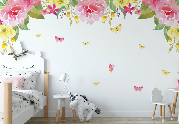 Peel and Stick Wallpaper Floral/ Butterfly Garden Wallpaper/ Removable Wallpaper/ Unpasted Wallpaper/ Pre-Pasted Wallpaper WW1945