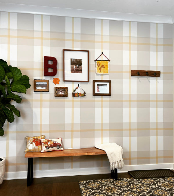 Wallpaper Plaid/ Creamsicle Beige Plaid Wallpaper/ Removable Wallpaper/ Peel and Stick/ Unpasted/ Pre-Pasted Wallpaper WW2153