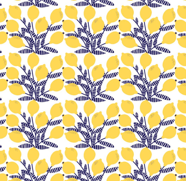 Navy and Yellow Lemon Bunches Wallpaper/ Removable/ Peel and Stick/ Unpasted/ Pre-Pasted Wallpaper WW20106