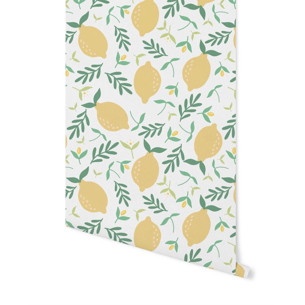 Lovely Lemon Wallpaper // Removable Wallpaper// Peel and Stick Wallpaper// Unpasted Wallpaper // Pre-Pasted Wallpaper WW1807