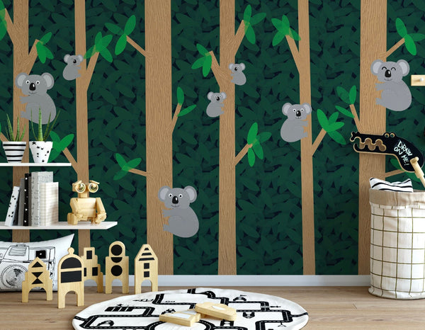 Children's Wall Mural/ Koala Bear Forest Wallpaper/ Removable Wallpaper/ Peel and Stick/ Unpasted/ Pre-Pasted Wallpaper WW1856