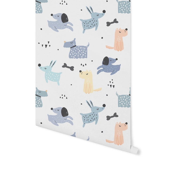 Peel and Stick Wallpaper Blue/ Blue & Peach Pups Wallpaper/ Removable Wallpaper/ Unpasted Wallpaper/ Pre-Pasted Wallpaper WW2239