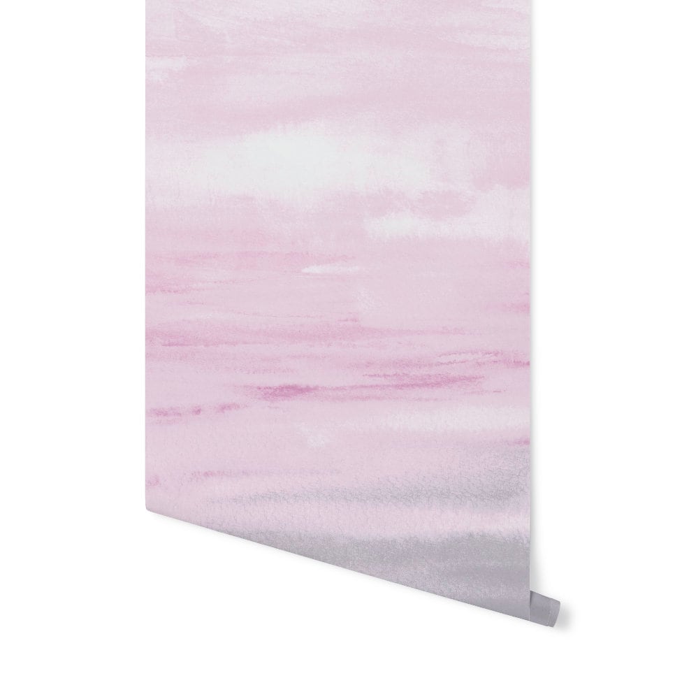 Wallpaper Ombre Pink Mural/ Peel and Stick Wallpaper Pink/ Pastel Pink & Gray Watercolor Wallpaper / Removable Wallpaper / Unpasted WW2018