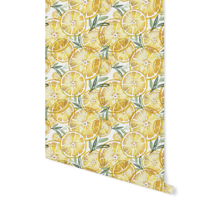 Yellow Citrus Fruit Lemon Wallpaper/ Watercolor Lemon Slices Wallpaper/ Peel and Stick Wallpaper/ Removable/ Unpasted Wallpaper WW2084